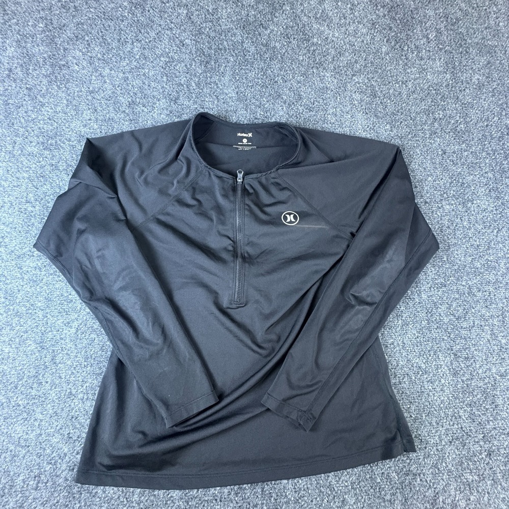 Hurley Swim Rash Guard Womens M Black Stretch Raglan Sleeve Half Zip UPF 50+